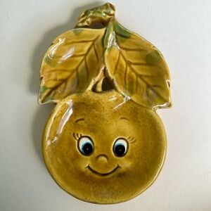 Vintage Kitsch Anthropomorphic Lemon Apple (?) Wall Decor Trinket Dish